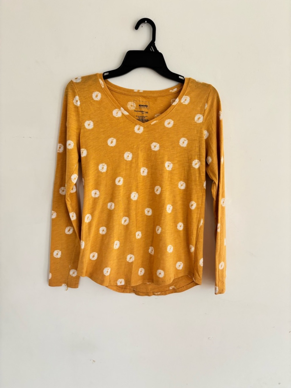 Sonoma Mustard Tie Dye Dot Long Sleeve Tee Size XS